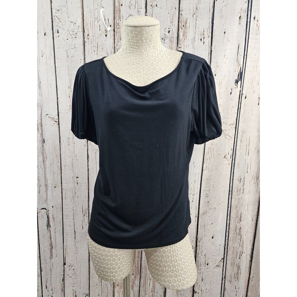 NEW Ralph‎ Lauren L Pouf Sleeve Black Basic Tee Shirt Blouse Top Knit Stretch